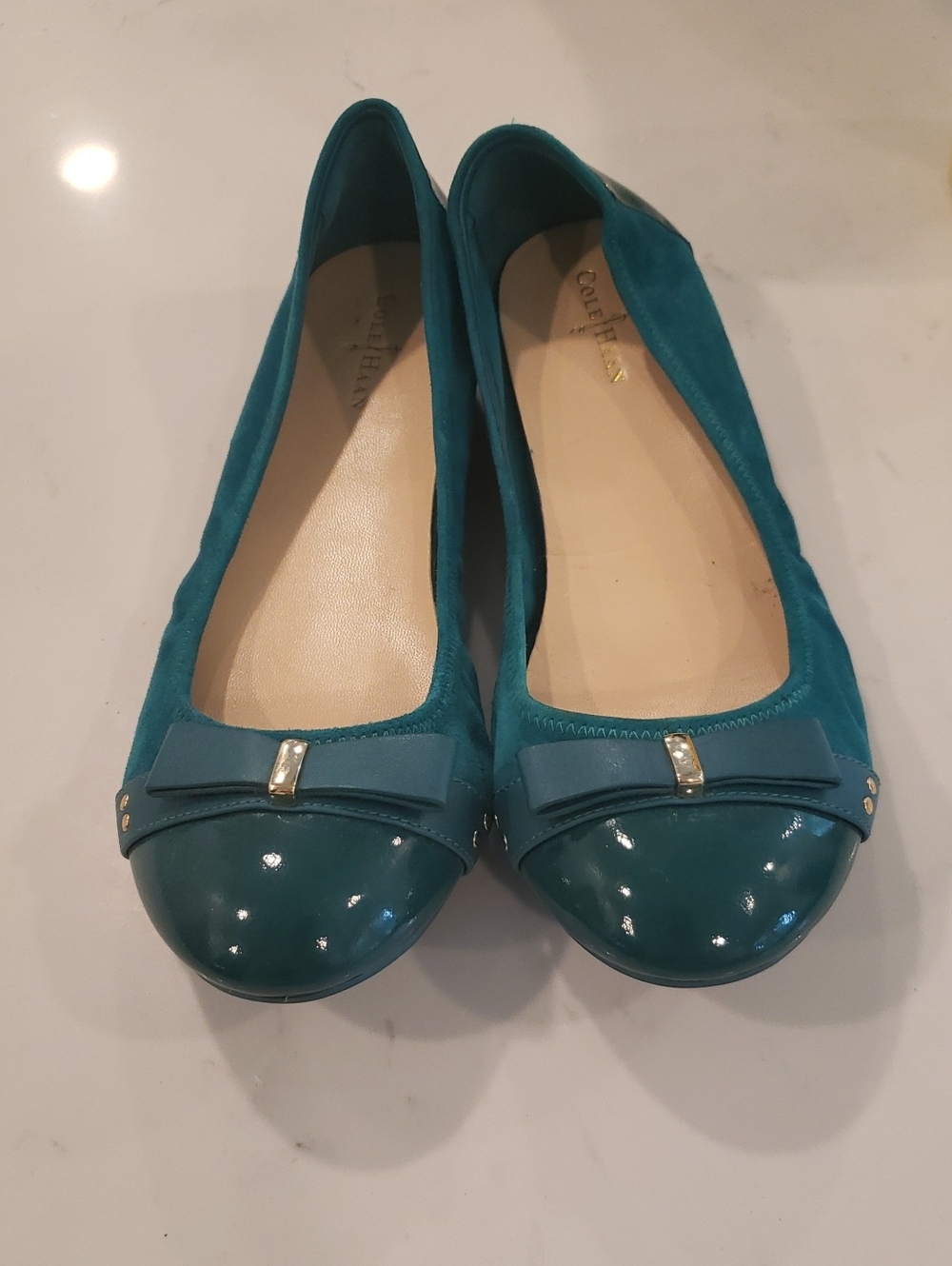Cole Haan Teal Patent Toe Bow Flats